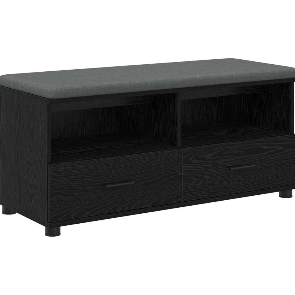 Bankjes*vidaXL Halbank met kussen met lade Zwarte Eik 100 x 38 x 46 cm Zwart eiken