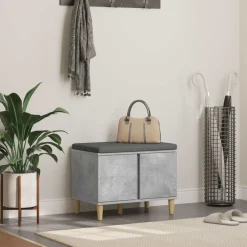 Halbank met kussen met opslag Beton Grijs 60 x 38 x 46 cm>vidaXL New