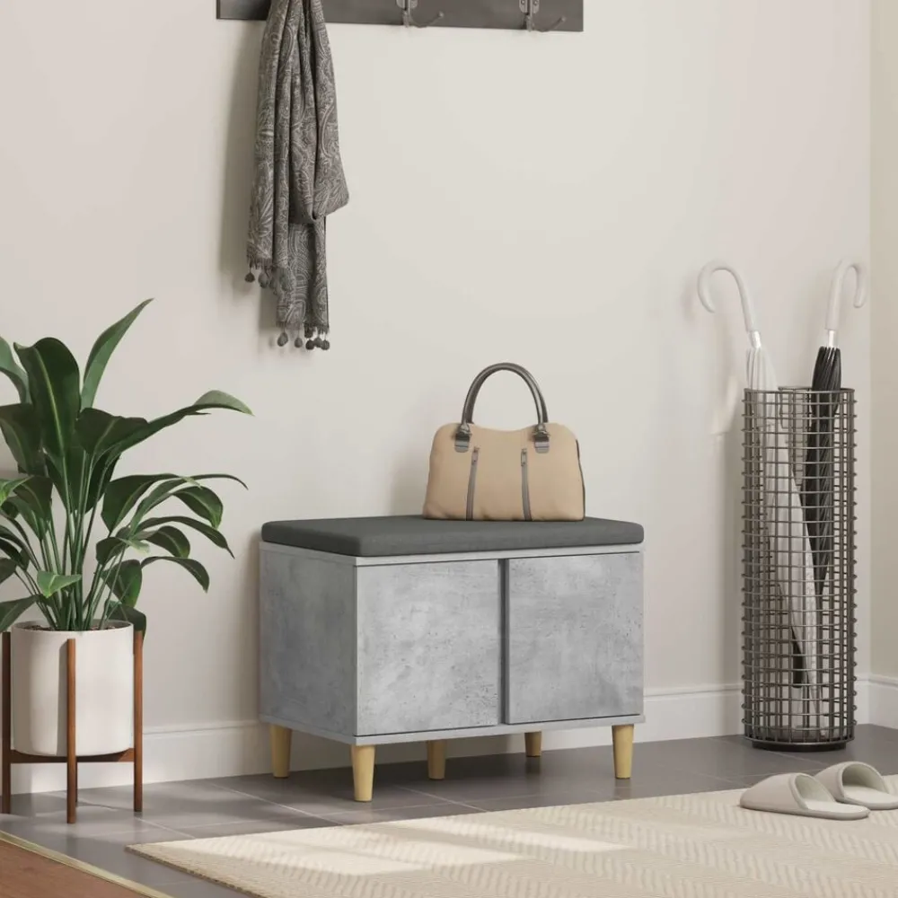 Halbank met kussen met opslag Beton Grijs 60 x 38 x 46 cm>vidaXL New