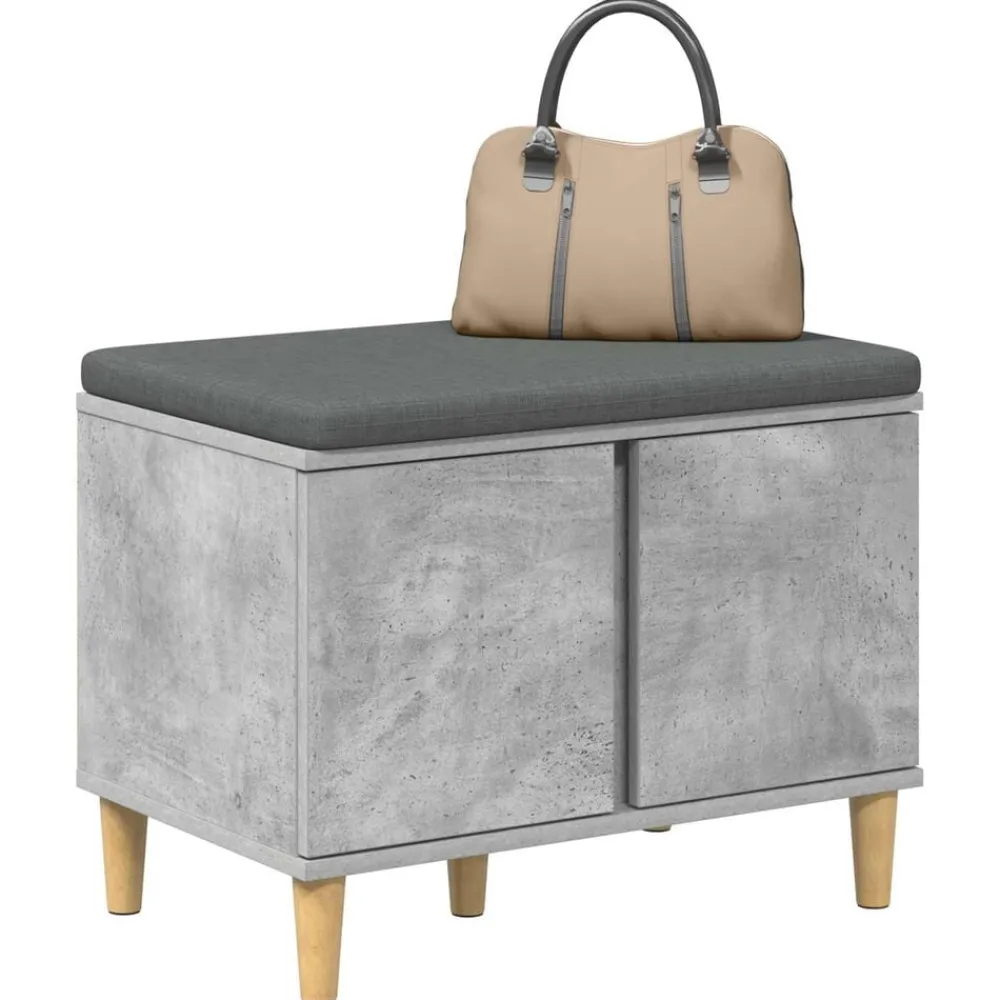 Halbank met kussen met opslag Beton Grijs 60 x 38 x 46 cm>vidaXL New