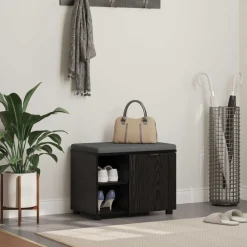 Halbank met kussen met plank Zwarte Eik 60 x 38 x 46 cm>vidaXL Hot