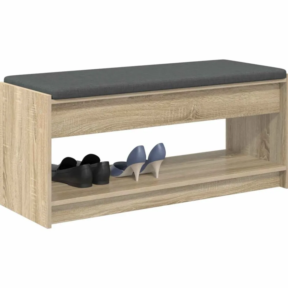 Bankjes*vidaXL Halbank met kussen met plank 103 x 38 x 45 cm Sonoma eiken