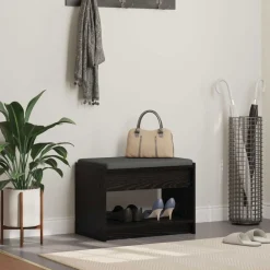 Halbank met kussen met plank Zwarte Eik 63 x 38 x 45 cm>vidaXL Discount