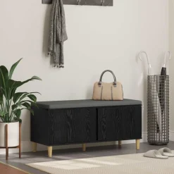 Halbank met kussen met opslag Zwarte Eik 100 x 38 x 46 cm>vidaXL Best