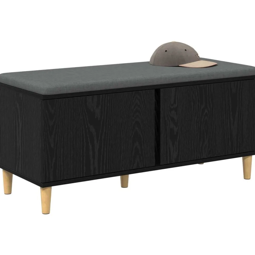 Halbank met kussen met opslag Zwarte Eik 100 x 38 x 46 cm>vidaXL Best