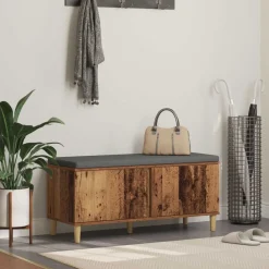 Bankjes*vidaXL Halbank met kussen met opslag Oudhout 100 x 38 x 46 cm Oud hout