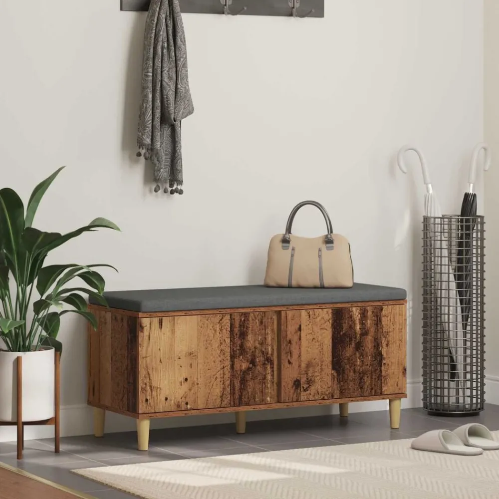 Bankjes*vidaXL Halbank met kussen met opslag Oudhout 100 x 38 x 46 cm Oud hout
