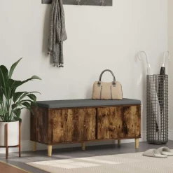 Bankjes*vidaXL Halbank met kussen met opslag Gerookte Eik 100 x 38 x 46 cm Gerookt eiken