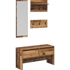 Bankjes*vidaXL Halmeubelset met lade met plank 4 pcs Oudhout Bewerkt hout artisanaal eikenkleurig