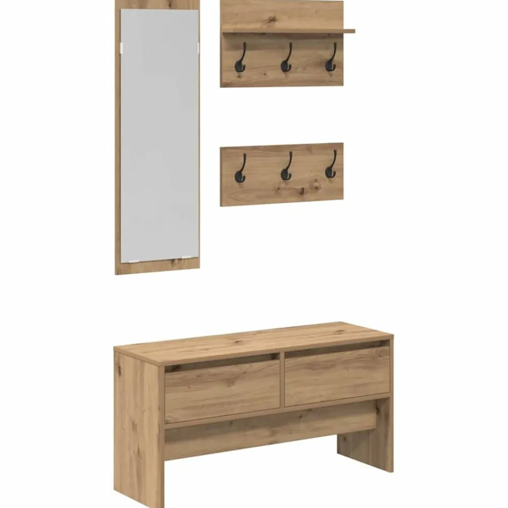 Halmeubelset met lade 4 pcs Ambachtelijk eiken Bewerkt hout>vidaXL Best