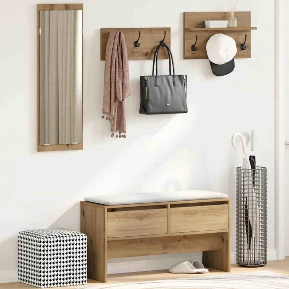 Halmeubelset met lade 4 pcs Ambachtelijk eiken Bewerkt hout>vidaXL Best