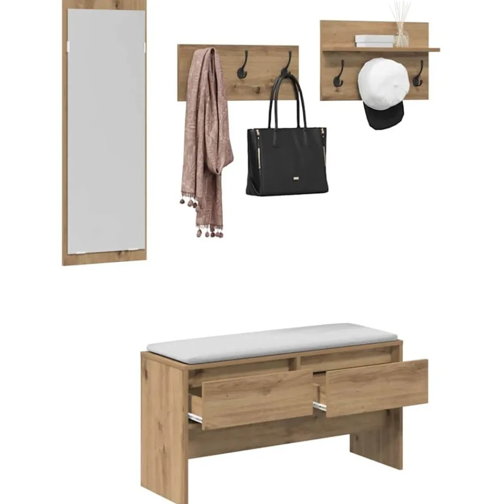Halmeubelset met lade 4 pcs Ambachtelijk eiken Bewerkt hout>vidaXL Best