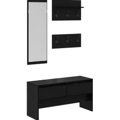Halmeubelset met lade met plank 4 pcs Zwart Eiken Bewerkt hout>vidaXL Discount