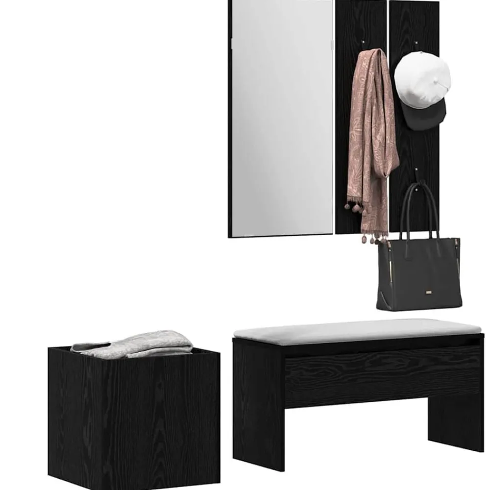 Halmeubelset Wandgemonteerd met spiegel 5 pcs Bewerkt hout>vidaXL Online