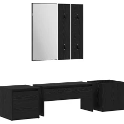 Bankjes*vidaXL Halmeubelset Wandgemonteerd met spiegel 6 pcs Bewerkt hout Zwart eiken