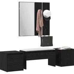 Bankjes*vidaXL Halmeubelset Wandgemonteerd met spiegel 6 pcs Bewerkt hout Zwart eiken
