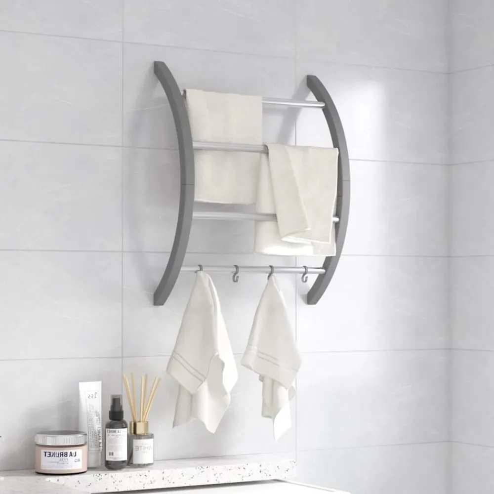 Huishoudelijke Benodigdheden*vidaXL Handdoekenrek met haken 56x16x72 cm aluminium zilverkleurig