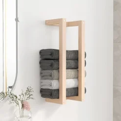 Badkameraccessoires*vidaXL Handdoekenrek 23x18x60 cm massief grenenhout Naturel