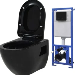 Sanitair & Loodgietersbenodigdheden*vidaXL Hangend toilet met verborgen stortbak keramiek zwart