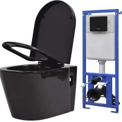 Sanitair & Loodgietersbenodigdheden*vidaXL Hangend toilet met verborgen stortbak keramiek zwart