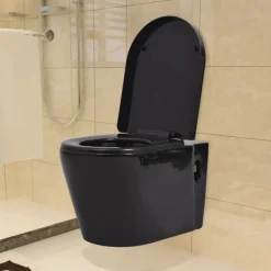 Sanitair & Loodgietersbenodigdheden*vidaXL Hangend toilet met verborgen stortbak keramiek zwart