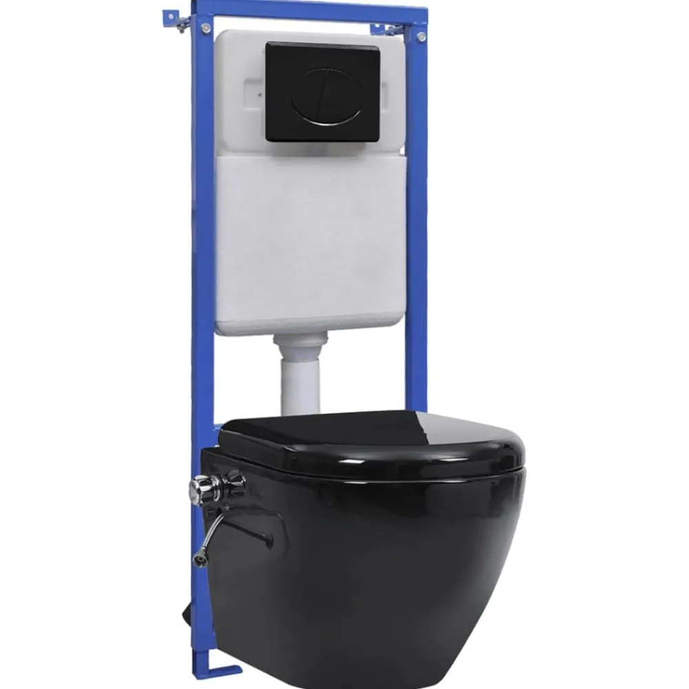 Hangend toilet randloos met verborgen stortbak keramiek wit>vidaXL Clearance
