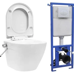 Hangend toilet randloos met verborgen stortbak keramiek>vidaXL