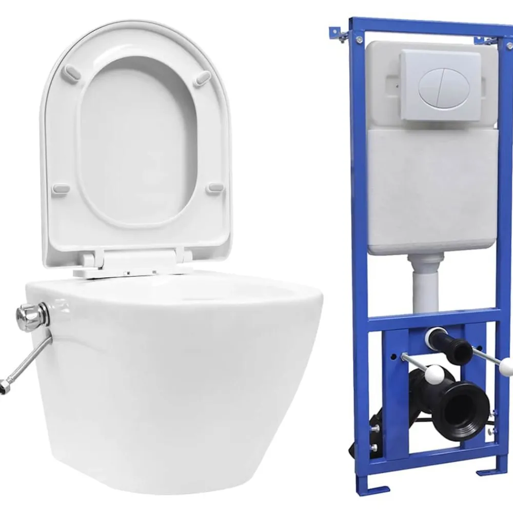 Hangend toilet randloos met verborgen stortbak keramiek>vidaXL