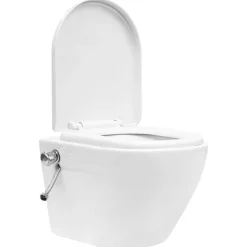 Hangend toilet randloos met verborgen stortbak keramiek>vidaXL