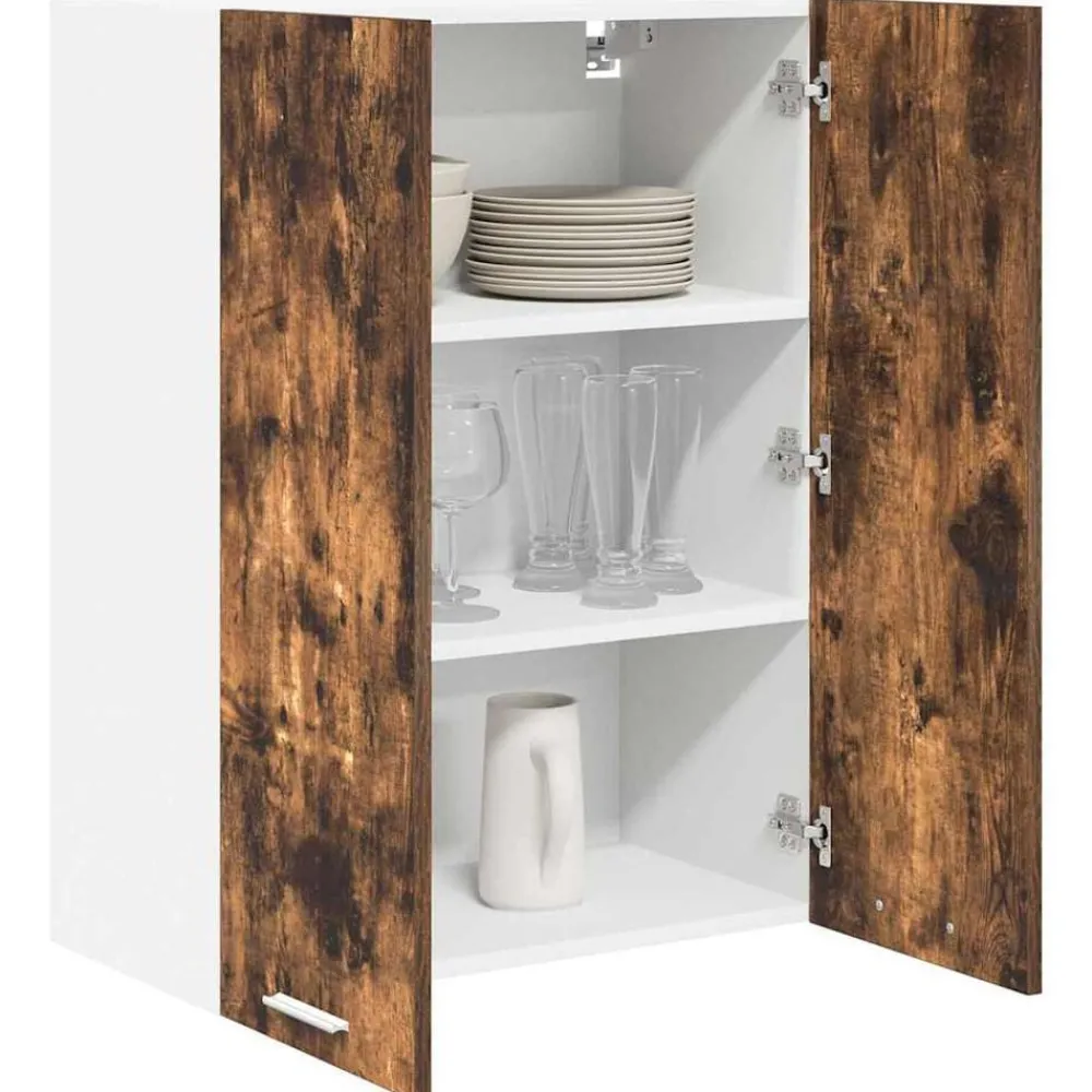 Kasten & Opbergmeubelen*vidaXL Hangkast met opslag 60 x 31 x 80 cm Bewerkt hout Gerookt eiken