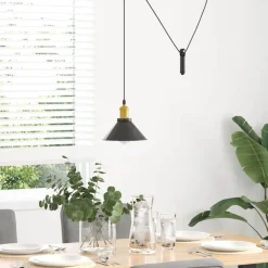 Verlichting*vidaXL Hanglamp in hoogte verstelbaar E27 Ø22 cm metaal glanzend zwart Hoogglans zwart