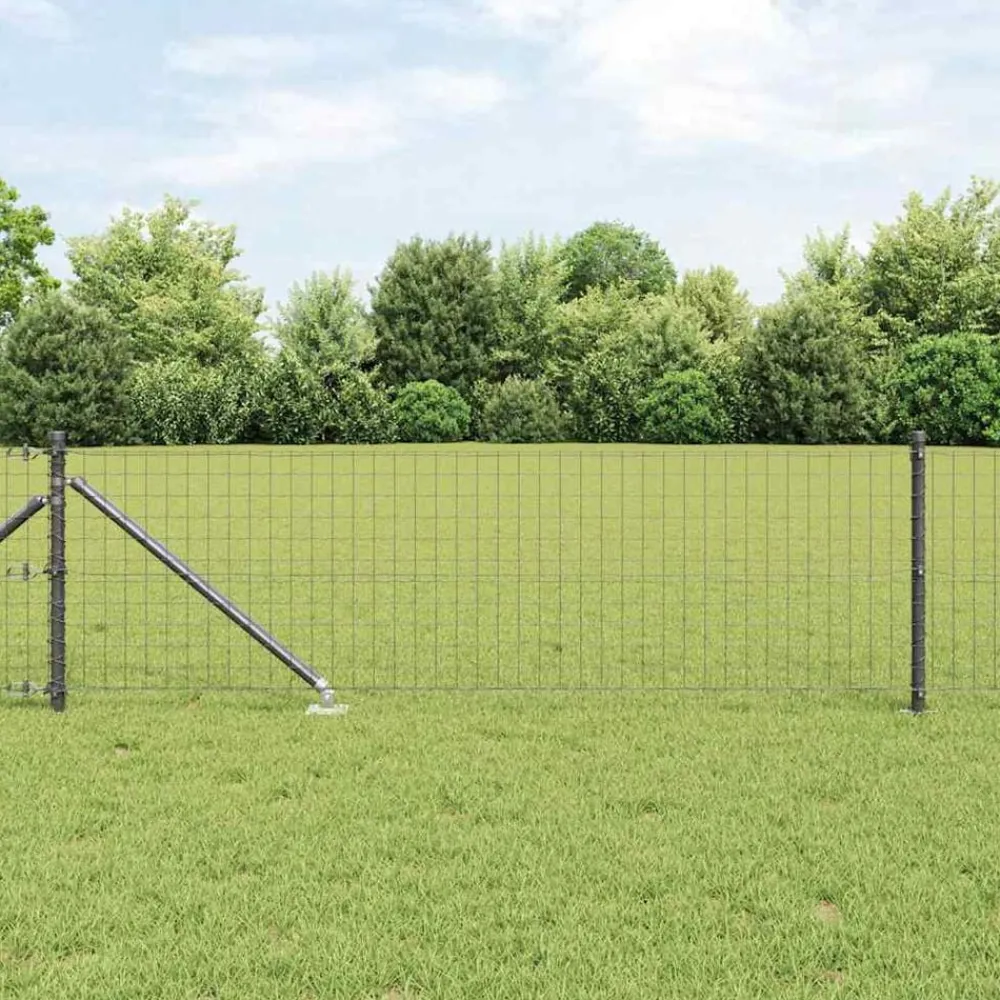 Tuinafscheidingen*vidaXL Hek met Paal 0,4 x 10 m Staal en PVC Grijs