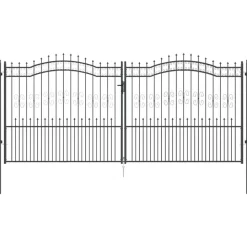 Tuinafscheidingen*vidaXL Hekpoort met Spear Boven Kampen Grijs 404 x 175 cm Staal