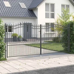 Tuinafscheidingen*vidaXL Hekpoort met Spear Boven Kampen Grijs 404 x 175 cm Staal