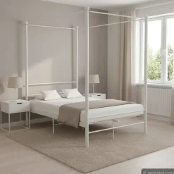 Bedden & Accessoires*vidaXL Hemelbedframe metaal 120x200 cm Wit