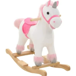 Speelgoed*vidaXL Hobbeldier eenhoorn 65x32x58 cm pluche wit en roze