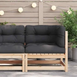 Tuinmeubelen*vidaXL Hoekbank met kussens massief grenenhout Naturel en antraciet