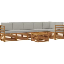 Meubelsets*vidaXL Hoekbank Set 7 pcs Natuurlijk en Lichtgrijs Massief Acaciahout Naturel en lichtgrijs