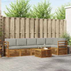 Meubelsets*vidaXL Hoekbank Set 7 pcs Natuurlijk en Lichtgrijs Massief Acaciahout Naturel en lichtgrijs