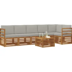 Meubelsets*vidaXL Hoekbank Set 7 pcs Natuurlijk en Lichtgrijs Massief Acaciahout Naturel en lichtgrijs