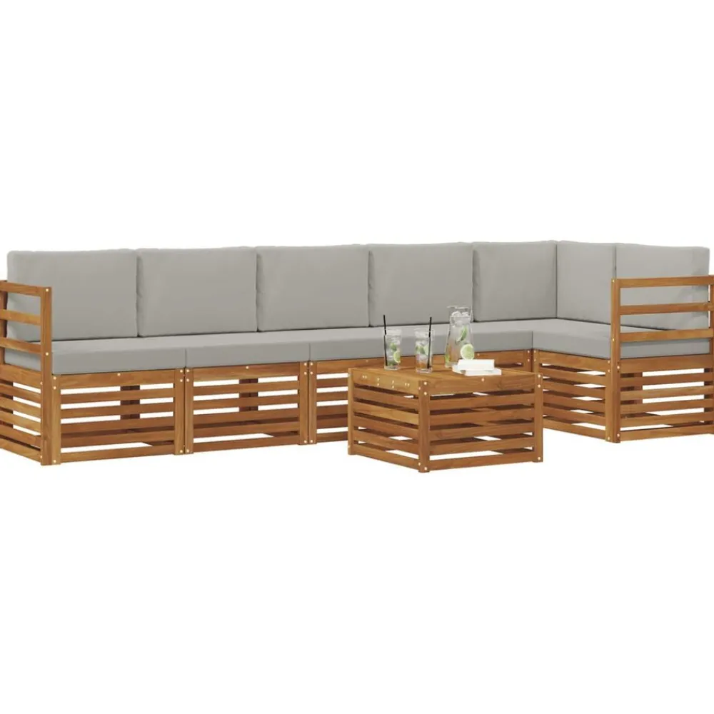 Meubelsets*vidaXL Hoekbank Set 7 pcs Natuurlijk en Lichtgrijs Massief Acaciahout Naturel en lichtgrijs