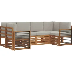 Hoekbank Set 6 pcs Natuurlijk en Lichtgrijs Massief Acaciahout>vidaXL Outlet