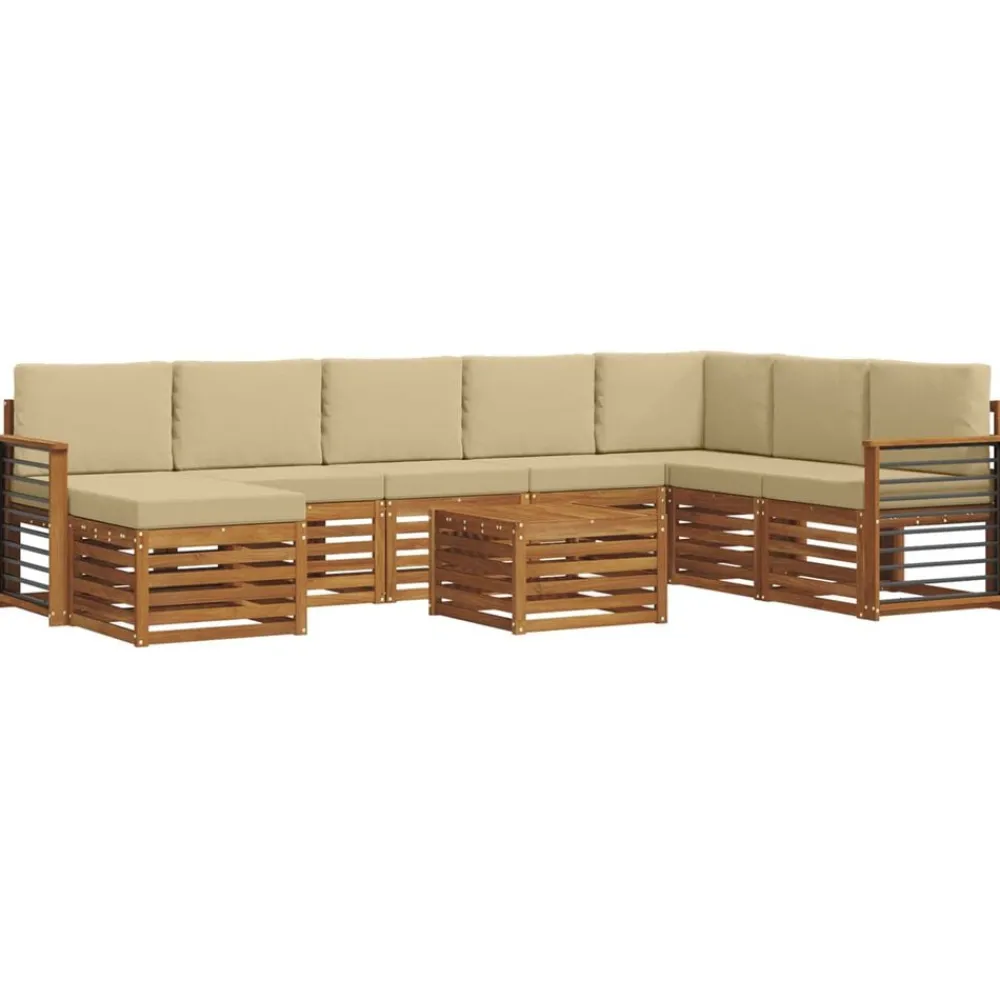 Meubelsets*vidaXL Hoekbank Set 9 pcs Massief Acaciahout Natuurlijk en beige