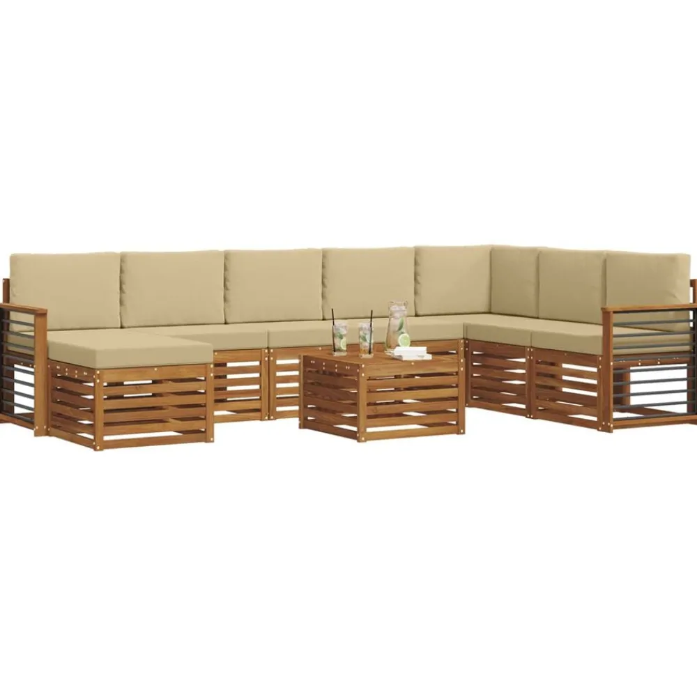 Meubelsets*vidaXL Hoekbank Set 9 pcs Massief Acaciahout Natuurlijk en beige