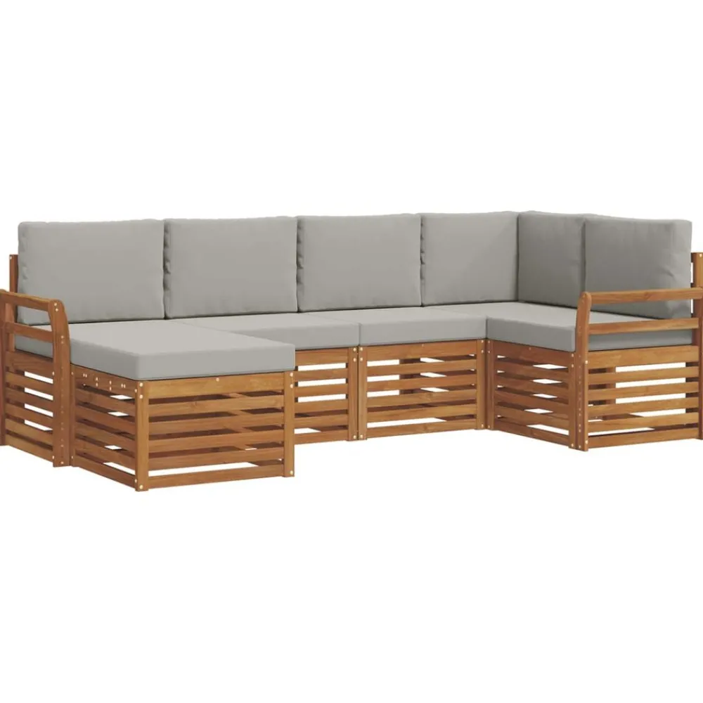 Hoekbank Set 6 pcs Natuurlijk en Lichtgrijs Massief Acaciahout>vidaXL Hot
