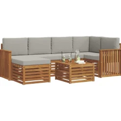 Hoekbank Set 7 pcs Natuurlijk en Lichtgrijs Massief Acaciahout><noscript><img width=