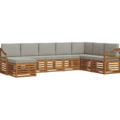Hoekbank Set 8 pcs Natuurlijk en Lichtgrijs Massief Acaciahout>vidaXL Outlet