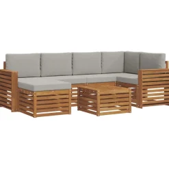 Hoekbank Set 7 pcs Natuurlijk en Lichtgrijs Massief Acaciahout>vidaXL New