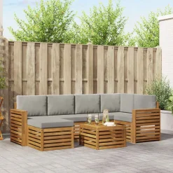 Hoekbank Set 7 pcs Natuurlijk en Lichtgrijs Massief Acaciahout>vidaXL New