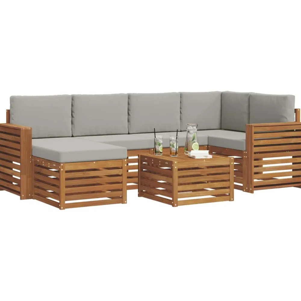 Hoekbank Set 7 pcs Natuurlijk en Lichtgrijs Massief Acaciahout>vidaXL New